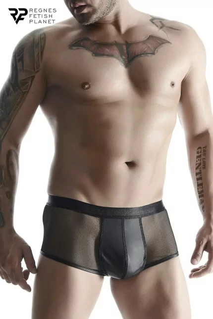 Schwarzer Wetlook- und Mesh-Boxer