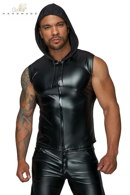 Veste Capuche Sans Manches en Powerwetlook Extensible