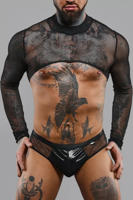 Croptop Mesh Noir Transparent