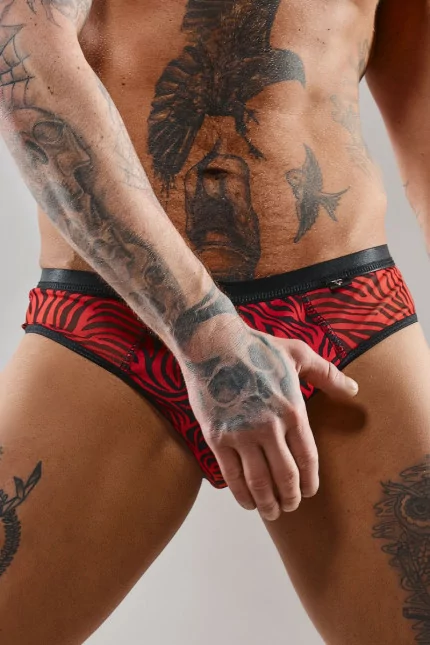Offener Brasilianischer Slip in Rot und Schwarz Zebra