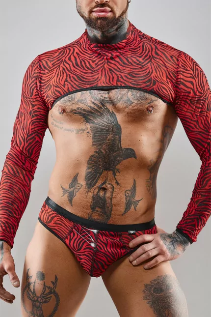 Zebra Crop Top Rot und Schwarz