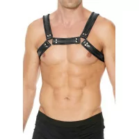 Imbracatura in Vera Pelle Nera - Buckle Bulldog