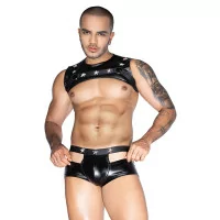 Glänzendes Schwarzes Crop Top und Boxer Set