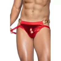 Jockstrap Rojo Brillante con Cadenas Doradas