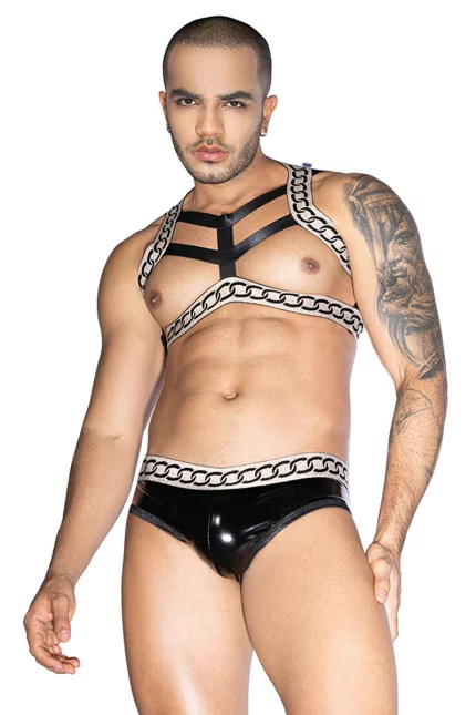 Sexy Harness & Briefs Set - Black and White