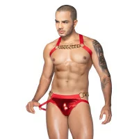 Set Imbracatura e Jockstrap Rosso con Catene
