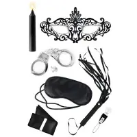 Kit de Iniciación BDSM 7 Piezas - Esposas, Flogger, Antifaces