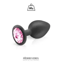 Analplug mit Rosa Schmuckstein aus Schwarzem Silikon (L)