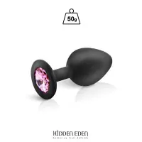 Analplug mit Rosa Schmuckstein aus Schwarzem Silikon (M)