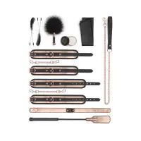 Kit BDSM 9 Accessori - Nero e Oro Rosa, Vegano