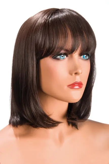 Peluca Camila Marrón Oscuro Corte Bob Largo con Flequillo