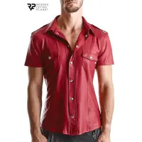 Carlo - Wetlook overhemd korte mouwen rood