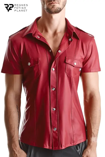 Carlo - Wetlook overhemd korte mouwen rood