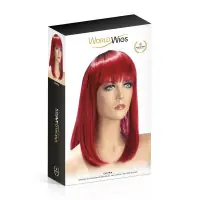 Peruca Bob Comprido Franja Reta Vermelho Vivo — Elvira - 