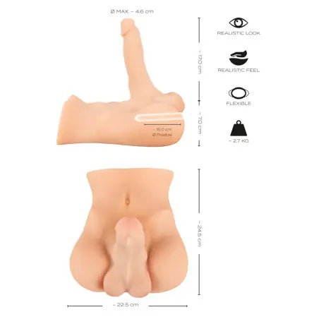 Masturbador de Bacia Homem 3 kg - Pénis 17 cm e Ânus Texturado - Realistixxx