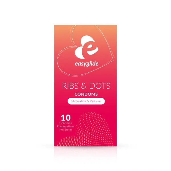 10 Preservativos Estriados e com Relevo 52 mm — Ribs and Dots - Easyglide