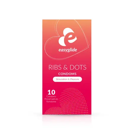 10 Preservativos Estriados e com Relevo 52 mm — Ribs and Dots - Easyglide