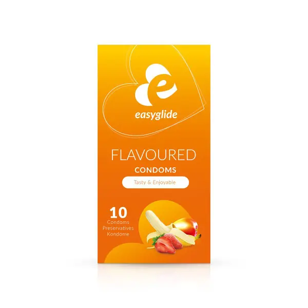 10 Preservativos Aromatizados 54 mm, 3 Sabores — Flavoured - Easyglide