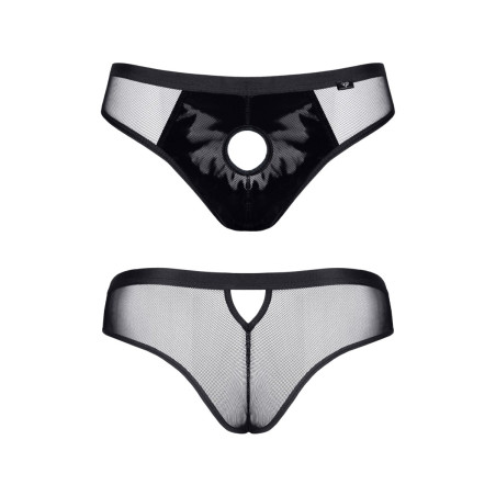 Slip brasileiro aberto em tule e vinil — Preto - Regnes