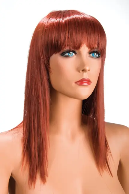 Peluca Bob Largo Flequillo Recto Pelirrojo Caoba — Allison