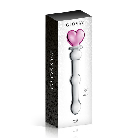 Dildo de Vidro com 3 Esferas Coração Rosa 21,2 cm — Glossy n°21 - Glossy Toys