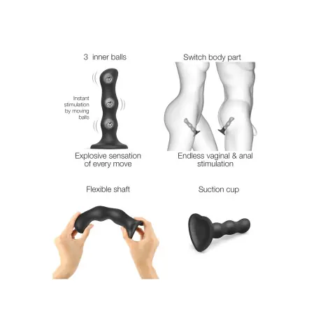 Internal Ball Suction Cup Dildo, Black, Size XL 17.7 cm - Geisha Balls