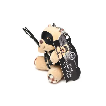 BDSM Teddy Bear Keyring with Harness and Flogger - BDSM Teddy Bear