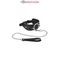 Breites Halsband mit Ring und Kettenleine 114 cm