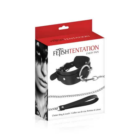 Breites Halsband mit Ring und Kettenleine 114 cm