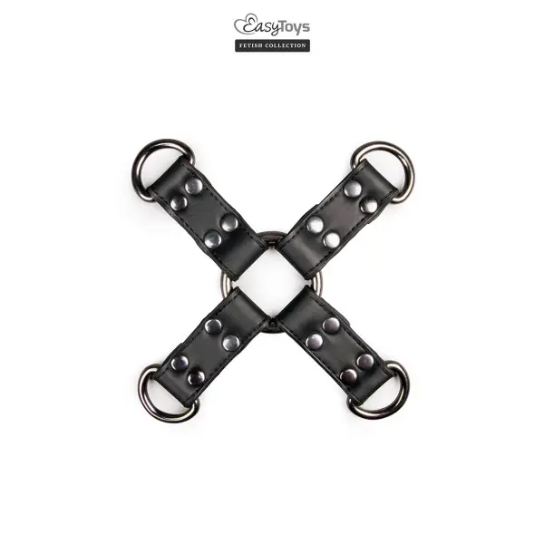 Croce hogtie in ecopelle nera con 4 anelli a D 18,5 cm