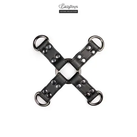 Cruz hogtie em napa preta com 4 argolas em D 18,5 cm