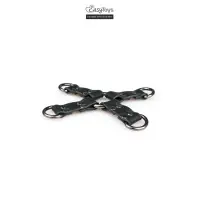 Croix hogtie similicuir noir à 4 anneaux en D 18,5 cm