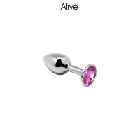 Plug Bijou Métal Strass Rose Taille S 6,3 cm