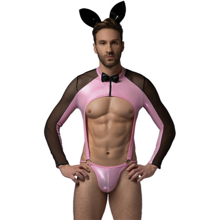Fato de Coelhinho Homem - Body Rosa 3 Peças com Orelhas - J Lingerie