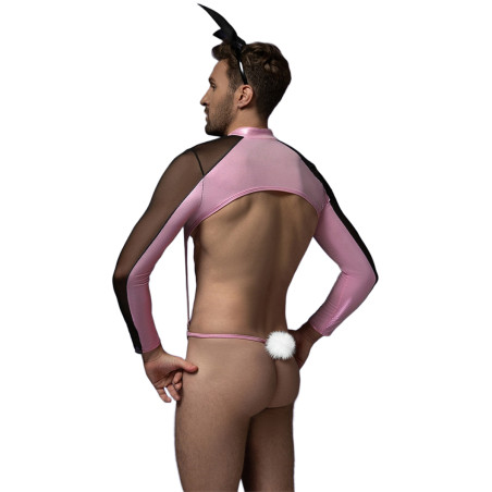 Fato de Coelhinho Homem - Body Rosa 3 Peças com Orelhas - J Lingerie