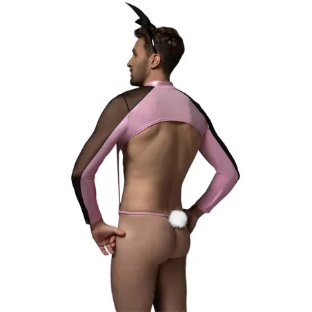 Fato de Coelhinho Homem - Body Rosa 3 Peças com Orelhas - J Lingerie