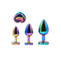 3 plugs coeur Crystal Heart métal arc-en-ciel - DIK