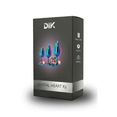 3 plugs coeur Crystal Heart métal arc-en-ciel - DIK