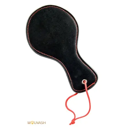 Mini paddle de pele preta com costuras vermelhas, 17 cm