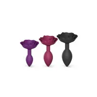 Plug anal de silicone com base em rosa ameixa tamanho M - Open Roses