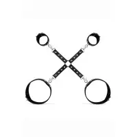 Manette per cosce e polsi con croce hogtie in ecopelle