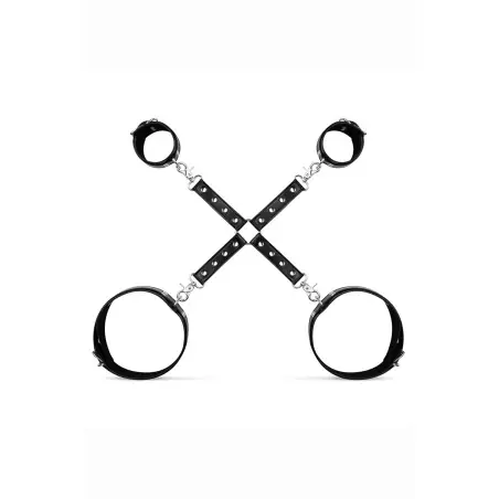 Oberschenkel- und Handfesseln mit Hogtie-Kreuz aus Kunstleder