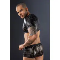 Conjunto Crop Top e Boxer Wetlook Vazado Preto - J Lingerie