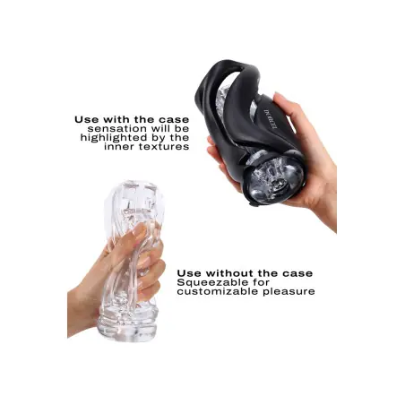 Masturbatore manuale con guaina trasparente e guscio nero - Deep Blow