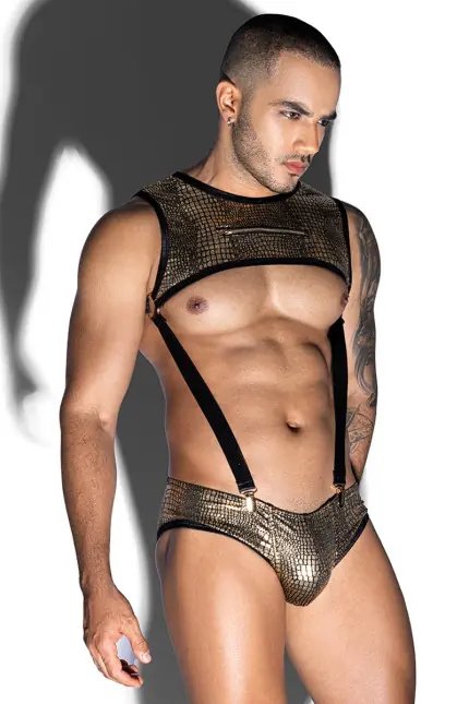 Completo Intimo Uomo Dorato - Top Zip e Slip con Bretelle