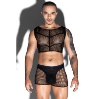 Men's Crop Top & Boxer Set - Black Fishnet
