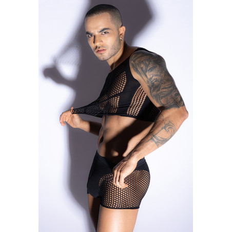 Conjunto Crop Top e Boxer Rede Preta - J Lingerie