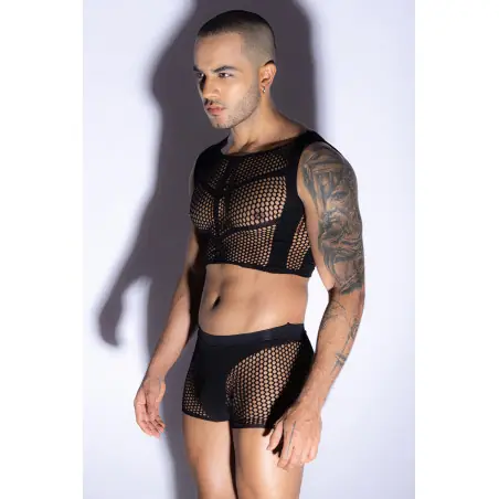 Conjunto Crop Top e Boxer Rede Preta - J Lingerie