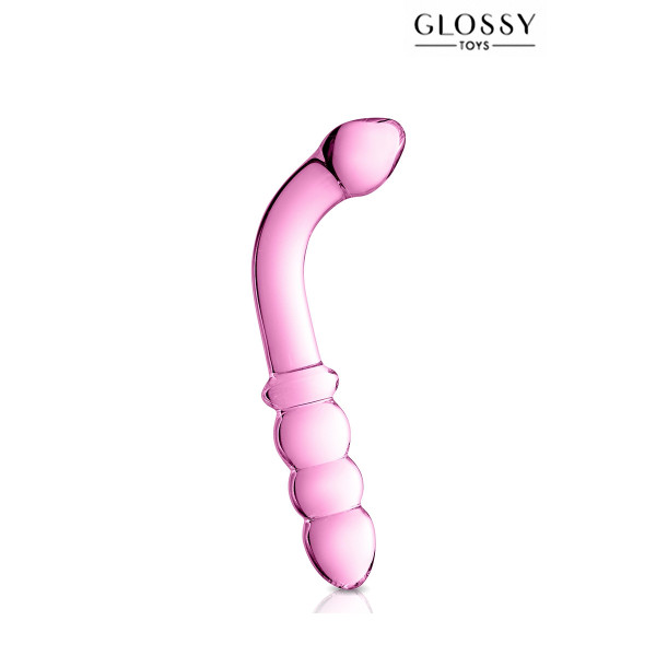 Dildo de vidro rosa curvo de dupla extremidade 22 cm - Glossy n°8