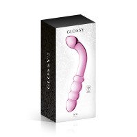 Dildo de vidro rosa curvo de dupla extremidade 22 cm - Glossy n°8